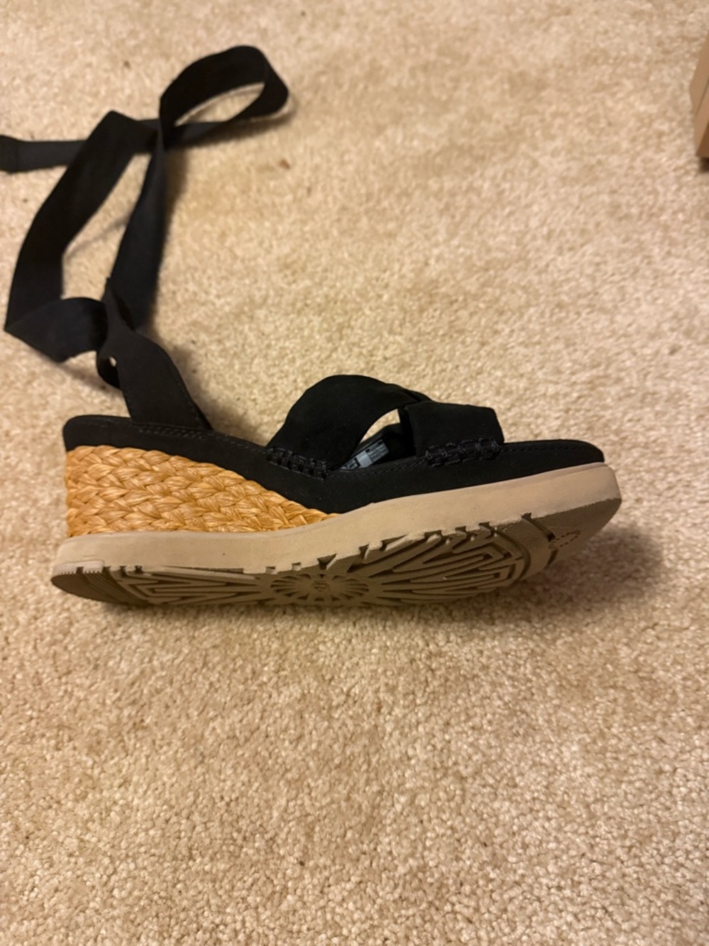 UGG BlackWedge Espadrille Sandals with Ankle Tie